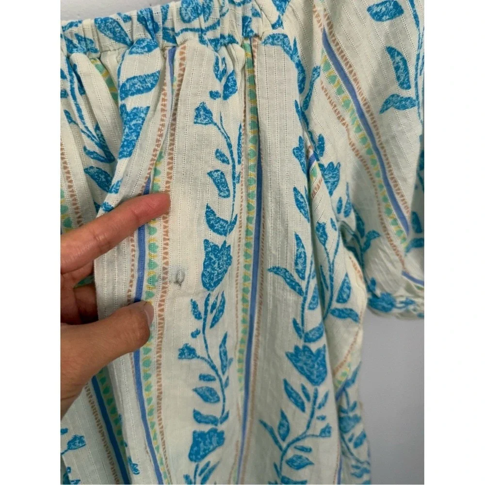 Free People XS NWOT Santorini Tunic Puff Sleeve Floral Relaxed Boho Cottage